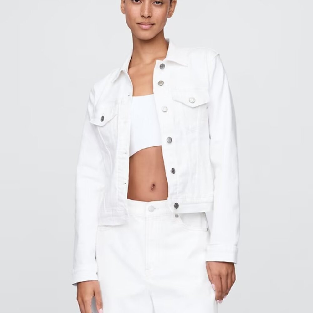 GAP Classic White Spring Icon Denim Jean Jacket Size L